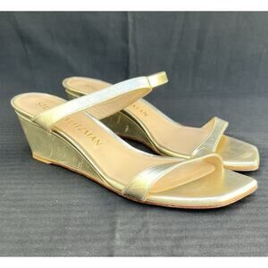 STUART WEITZMAN Aleena Metallic Leather Wedge Sandals Gold Women's Size 10.5 US